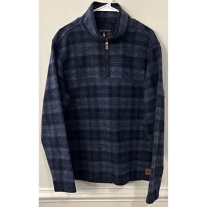 John Wayne Stock & Supply Fleece Pullover Mens Medium Blue Plaid 1/4 Zip